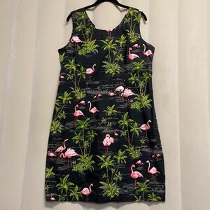 Vintage Ky’s Women’s Dress 2XL Hawaiian 100% Cotton Flamingos Resort Vacation